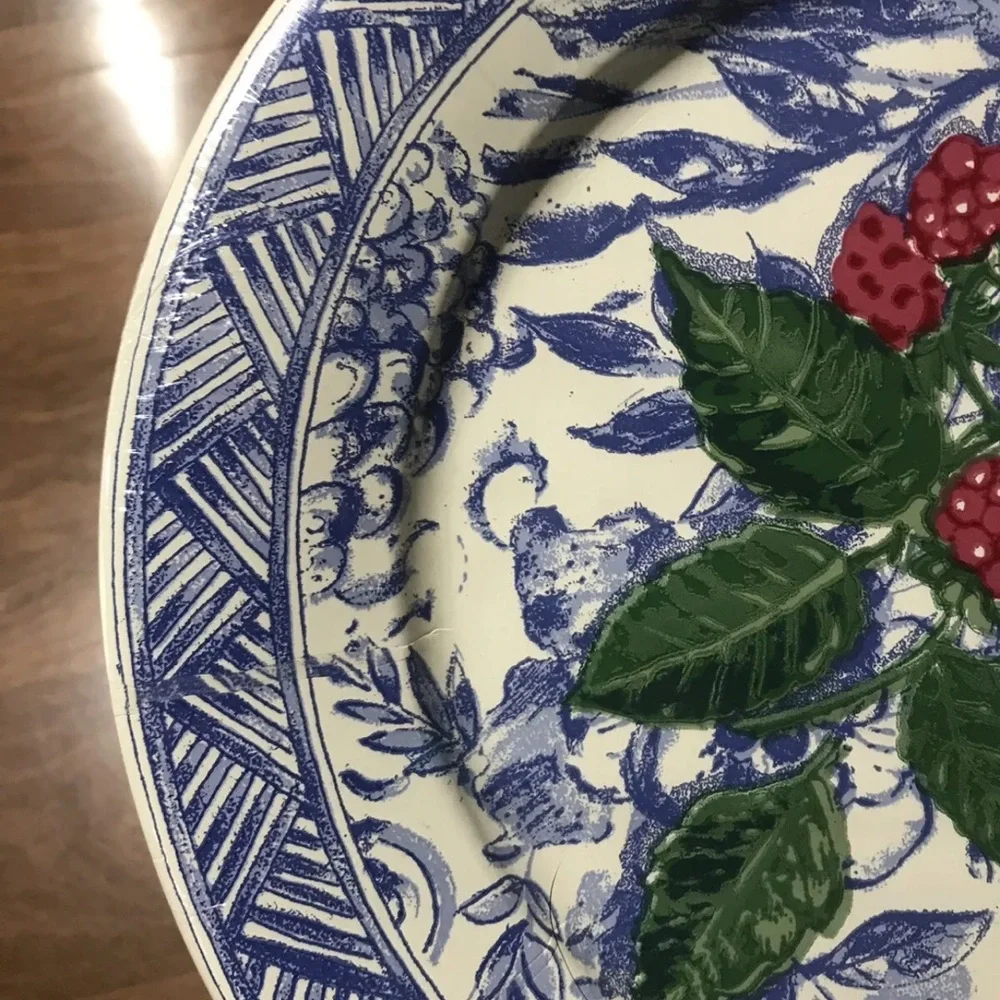 Isabelle De Borchgrave Caspari 8 DINNER Paper Plates Buffet Weight Framboise Lot
